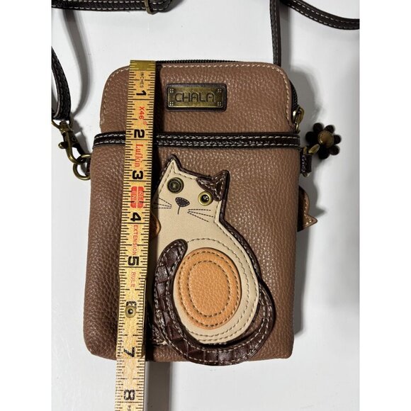 Chala Crossbody Cell Phone‎ Purse Cat Design In Brown Faux Leather - Picture 7 of 8